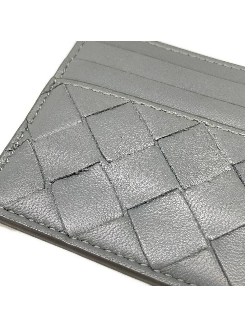 Bottega Veneta Card Case Maxi Intrecciato Dark Gray Leather